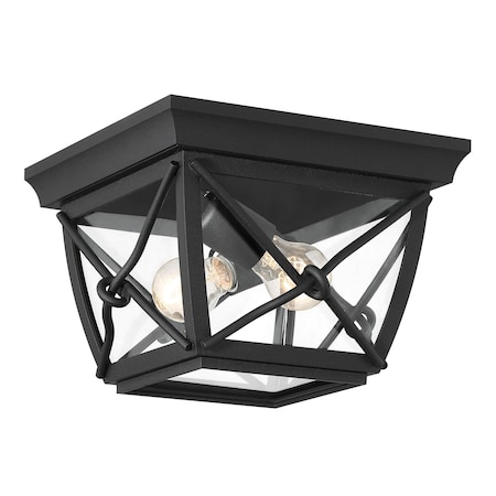 Designers Fountain Belmont 2-Light Black Outdoor Ceiling Flush Mount Light with Clear Glass Shade 34835-BK